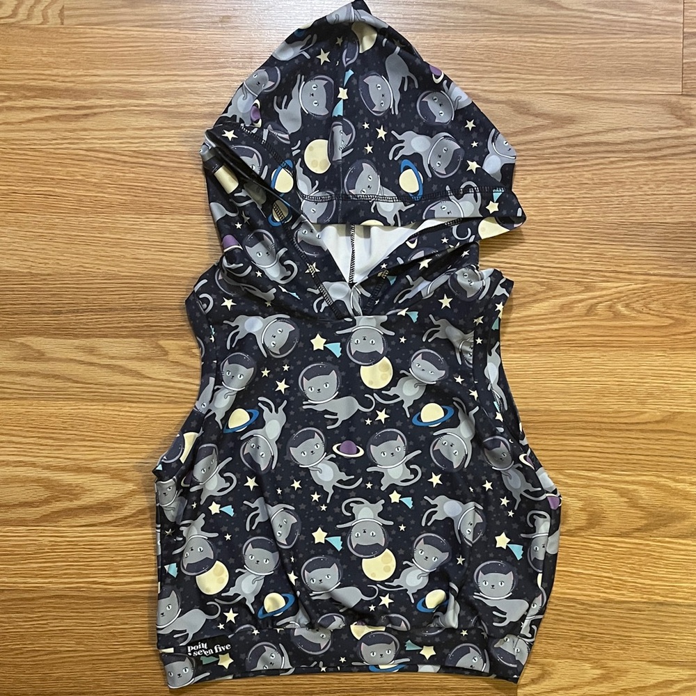 Space cat sleeveless hooded crop top